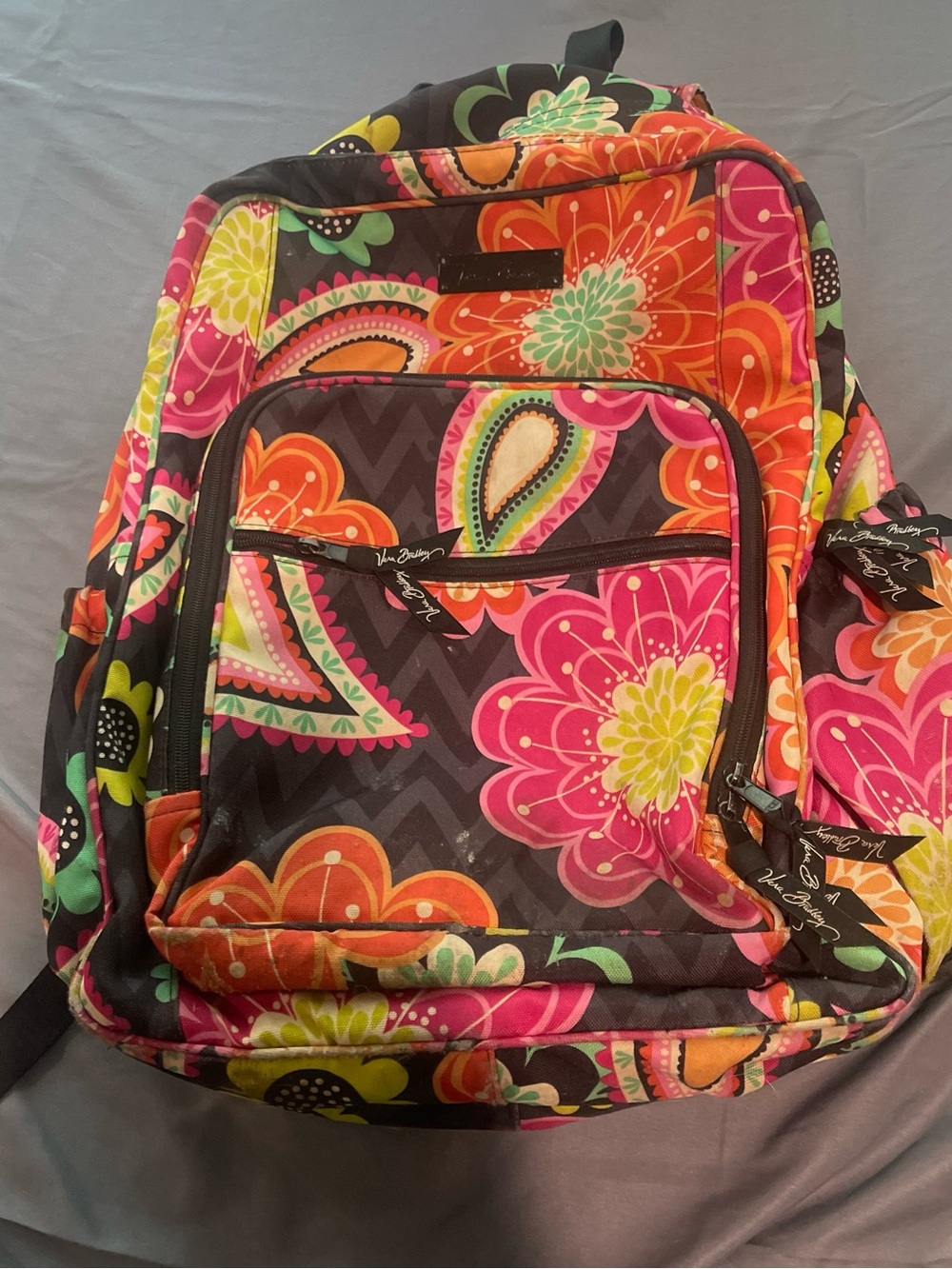 Vera Bradley Multicolor Floral Paisley Backpack in Black, Pink, Orange & Green